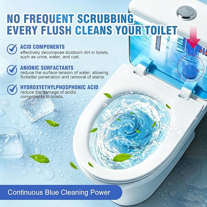 Toilet Bowl Cleaner Tablets for Tank – Automatic Toilet Tank Cleaner Tablets, Blue Toilet Tablets for Hard Water & Toilet Ring Removal, Deodorizing Toilet Tablets, Septic Safe, 300 Flushes, 12 Pack