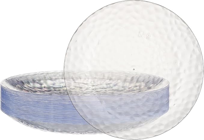PLASTICPRO 30 Pack Heavyweight Disposable Plastic Plates - Elegant Clear Hammered Platsic Party Dishes (Clear, 10'' INCH PLATES)
