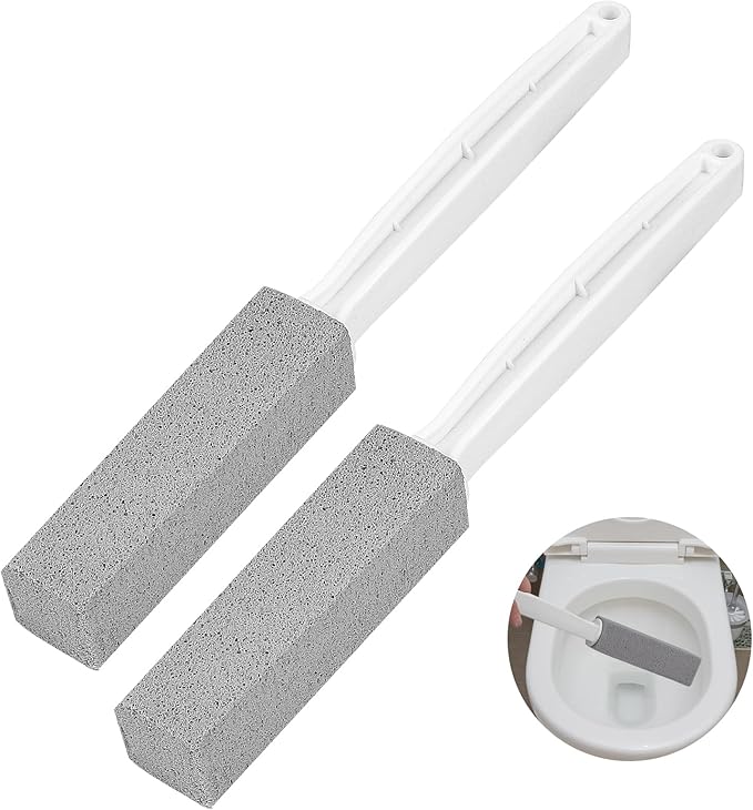 Herda 2 Packs Toilet Pumice Stone with Long Handle, Pumice Stick Removes Hard Water Ring, Calcium Deposits, Rust Buildup, pumice stone for Cleaning Stove, Bathtub, Grill, Swimming Pool, Sink