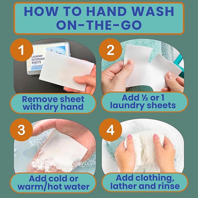 Travel Laundry Detergent Sheets Kit – 30-Count Laundry Detergent Sheets for Sink & Machine Wash, Portable Clothesline and Universal Sink Stopper for Hotels, Cruises, Camping & Trips