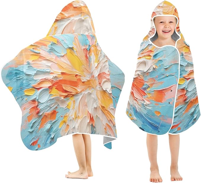 Hooded Towel for Kids Colorful Abstract Artwork Beach Wrap Bath Towels 50x23.5in