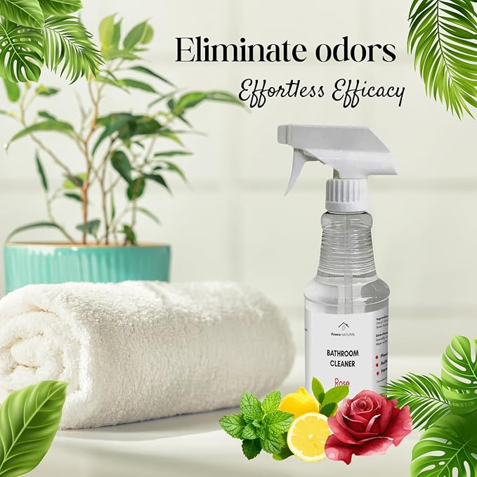 Plant-Based Bathroom Cleaner, Soap Scum Remover, Deodorizing, Multi-Surface (Rose)