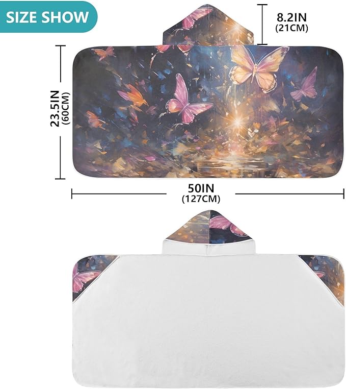 Hooded Towel for Kids Fantasy Butterflies Beach Wrap Bath Towels 50x23.5in