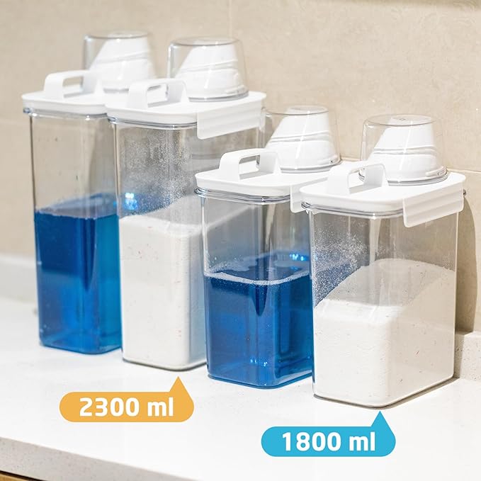 Laundry Detergent Dispenser-2 Pack, 61 oz Detergent Dispenser with 4 Removable Labels, Laundry Soap Dispenser for Laundry Room Organization and Storage, BPA Free & PET Plastic Clear