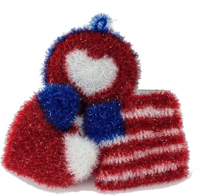 100% Handmade Dish Scrubber Red/White/Blue Design Dishwash Scrubby (Limited Edition)