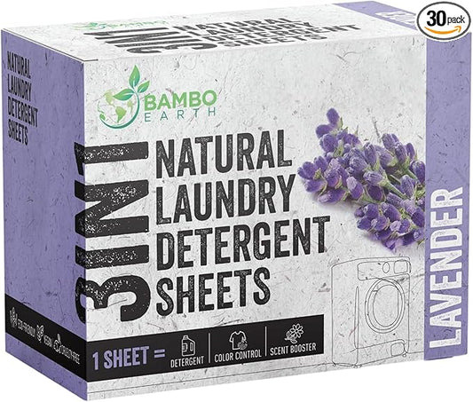 60 Loads Natural Laundry Detergent Sheets - All Natural Biodegradable And Dissolvable Washing Machine Dry Soap Laundry Detergent Strips, Mess Free, Eco Friendly, 30 Sheet Pack (Calm Lavender)
