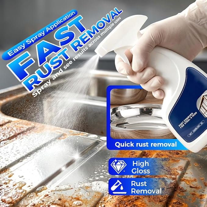 hoehew Powerful Rust Remover Spray for Metal, Fast-Acting Rust Stain Remover for Automotive Parts Tools, Multipurpose Heavy Duty Concentrated Rust Stain Remover (2pc)