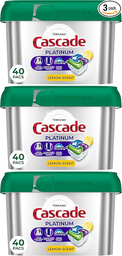 Cascade Platinum Dishwasher Pods, Dishwasher Detergent, Dish Detergent Soap, Lemon, 40 Count (Pack of 3)