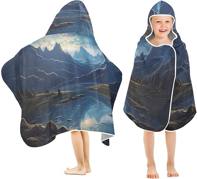 Hooded Towel for Kids Beautiful Landscape Mountains and Night Sky Beach Wrap Bath Towels 50x23.5in