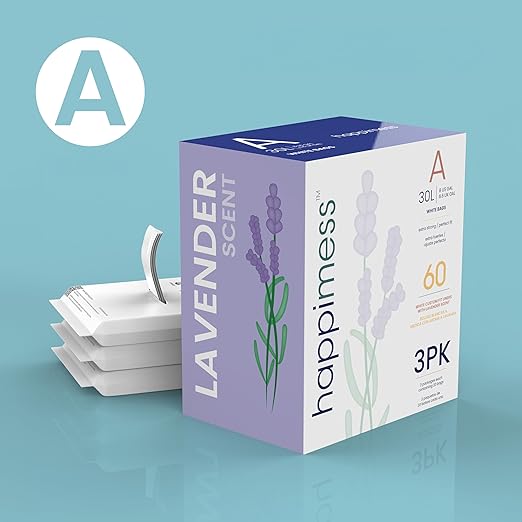 happimess 8 Gallon (30L) Drawstring Trash Bags, Lavender Scent, White, Heavy Duty MDPE Liners for Kitchen and Household, Odor Control, Custom Fit 40 Count (2 Packs of 20 Liners) HPM3101A-W-2SET