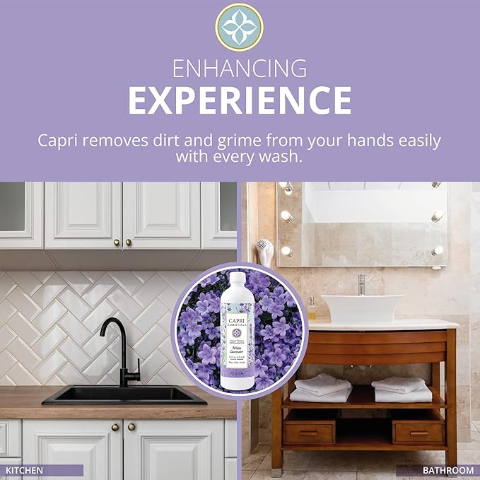 CAPRI ESSENTIALS Dish Soap Liquid, Natural Household Cleaning Supplies, Plant Based Aromatic Dish Detergent, Blend of Essential Oils with Juniper & Chamomile, White Lavender, 16 FL Oz