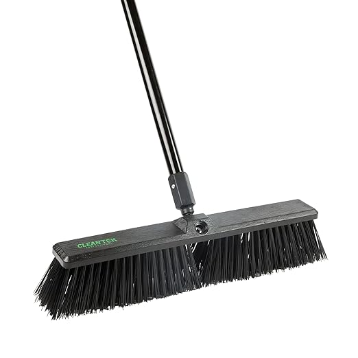 Restaurantware-Clean Tek Professional 17.13 Inch Push Broom, 1 Heavy-Duty Broom with 59â€ Handle - Heavy Bristles, 2 Handle Attachment, Wooden, Commercial Use, for Deck, Garage, Yard, Patio