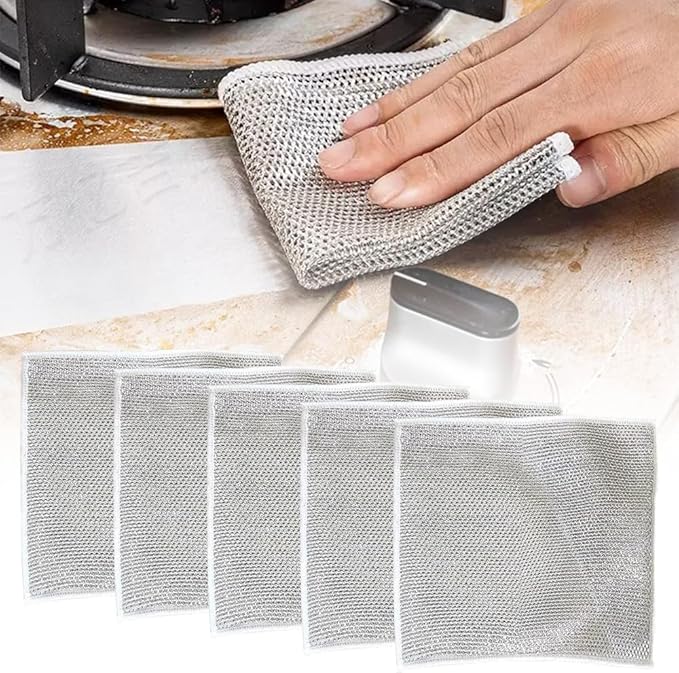 Pousbo 2024 New Multipurpose Wire Dishwashing Rags, Premium Metal Wire Dishwashing Cloth Scrubs Cleans, Scrubbing Wire Dishwashing Rags Non-Scratch Wire Dishcloth for Dishes, Sinks (5)
