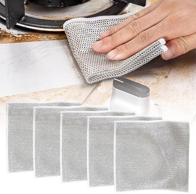 Multipurpose Wire Dishwashing Rags, 2024 New Scrubbing Wire Dishwashing Rags Non-Scratch Wire Dishcloth, Premium Metal Wire Dishwashing Cloth Scrubs Cleans for Dishes, Sinks (5 Pcs)