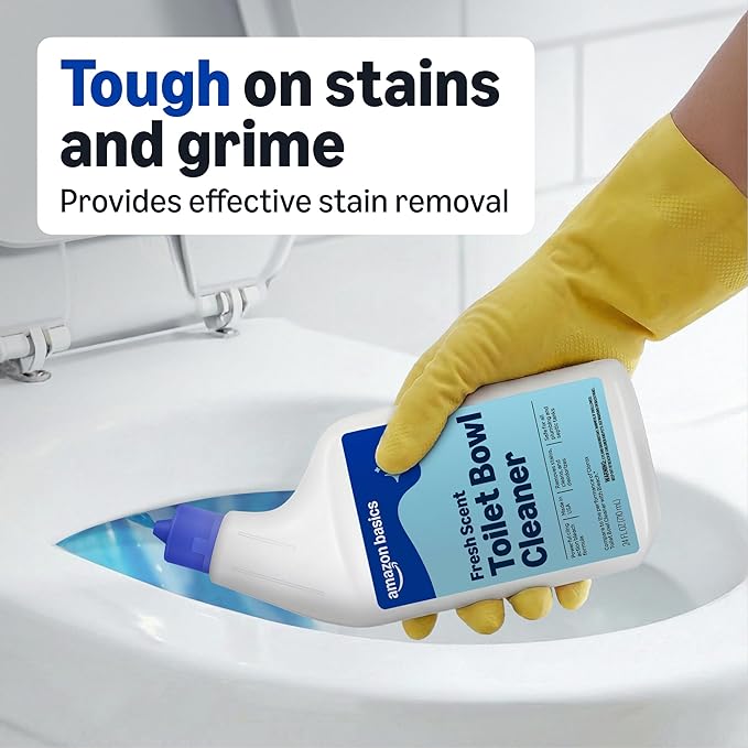 Amazon Basics Toilet Bowl Cleaner with Cling Action Formula, Bleach, Fresh Scent, 24 Fl Oz, Pack of 2, Packaging May Vary