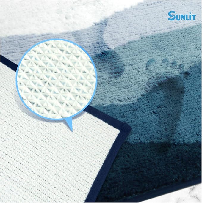 Sunlit 17"x24" Ombre Blue Bathroom Rug Non-Slip Absorbent Soft Bath Mat Set, Floor Mat Dry Fast Machine Washable.