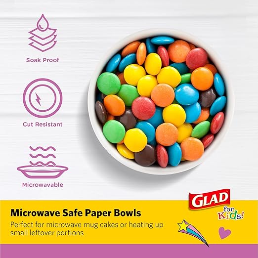 Glad for Kids Unicorns Paper Snack Bowls, Disposable Paper Bowls for Kids Snacks and Parties, Sturdy Microwave Safe Bowls for Everyday Use and Easy Cleanup, 12 Oz, 20 Count
