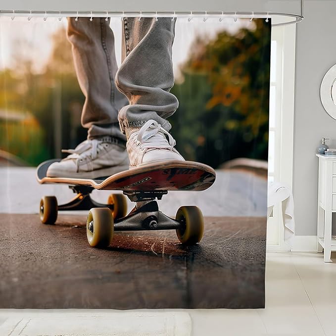 Feelyou Extreme Sports Bathroom Shower Curtain Set Skateboard Shower Curtain Skateboarding Bath Curtain for Stalls Bathtubs Hipster Decor Microfiber Waterproof Bathroom Curtains Room Decor 72x84 Inch