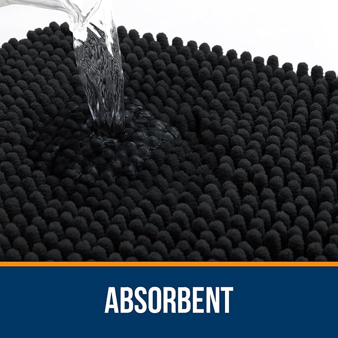 OLANLY Large Bathroom Rugs 59x35, Extra Soft Absorbent Chenille Bath Rugs, Rubber Backing Quick Dry, Machine Washable Bath Mats for Bathroom Floor, Tub and Shower, Home Decor Accessories, Black