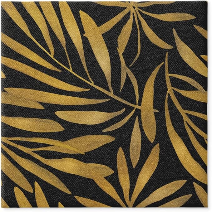 PAW - 50 Pieces Linen-Feel Paper Paper Napkins 16" x 16", Disposable Cloth-Like Napkins with Golden Leaves Design, Dinner Napkins for Party, Wedding, Barbecue, Picnic