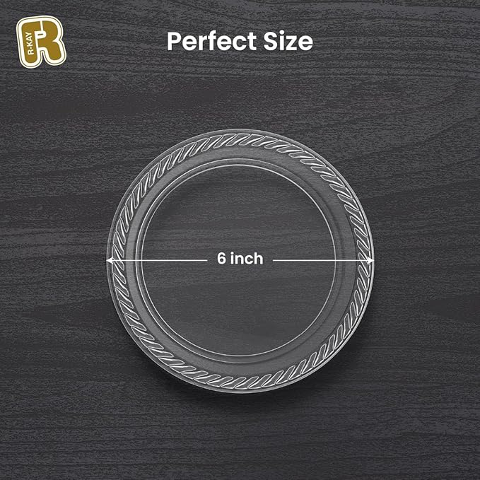 R-kay 100 Pack 6 Inch Clear Plastic Plates - Heavy Duty Small Dessert Plates - Microwavable Small Appetizer Plates - Premium 6 inch Disposable Plates