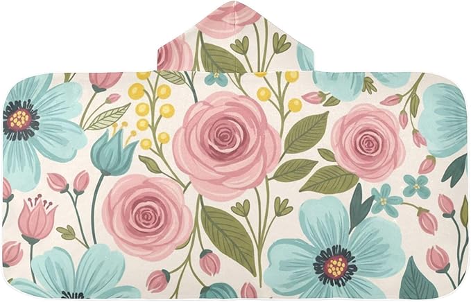 SUABO Kids' Bath Towels Spring Floral Hooded Towels for Boys Girls,Toddler Towels Multi-Purpose for Beach,Pool and Bathroom,23.5" x 50", Soft and Highly Absorbent