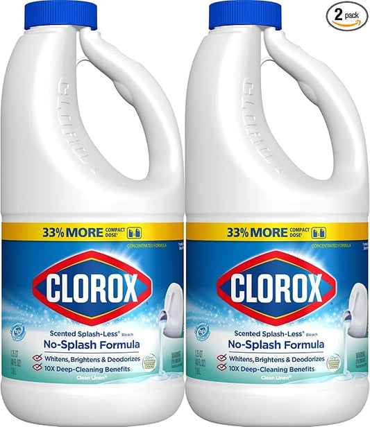 Clorox Splash-Less Bleach, Concentrated Formula, Clean Linen, 40 Ounce Bottle - Pack of 2 (Package May Vary)