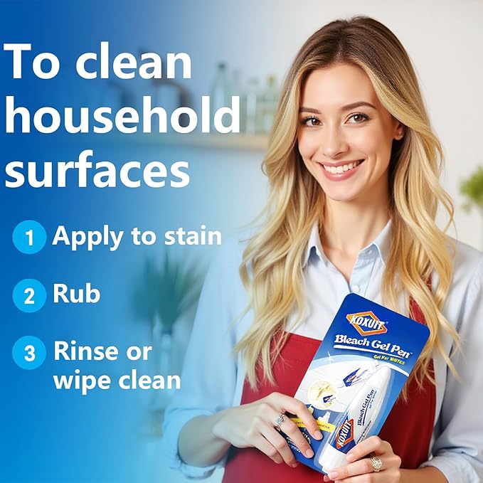 Portable Dual-Tip Bleach Pen for White Clothes & Grout - Travel-Ready 2-in-1 Gel Applicator with Brush Head, Non-Drip Cleaner for Bathroom Lines & On-The-Go Use (Unscented 2 Pack)