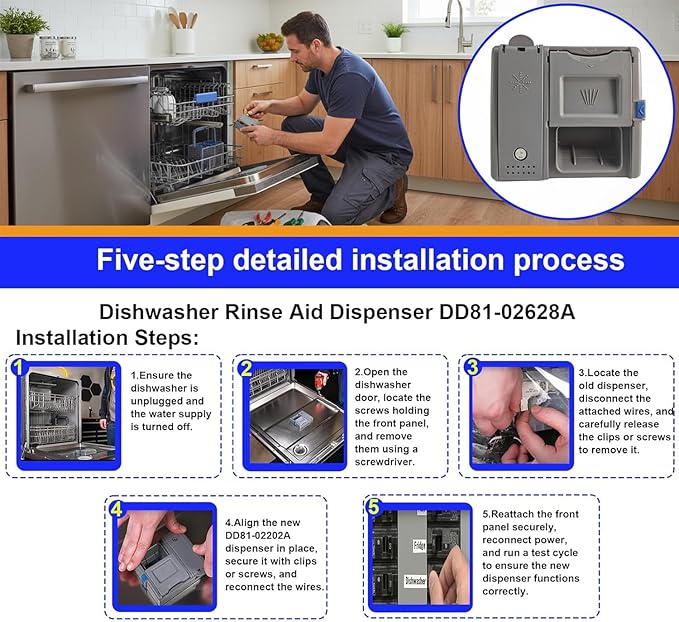 DD81-02202A ，DD81-02628A Dishwasher Detergent and Rinse Aid Dispenser Parts - Compatible with Samsung DW80M2020US, DW80R2031US/UG, DW80N3030US/UW/UB