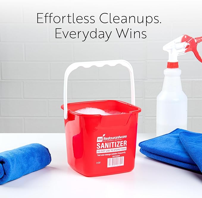 Restaurantware RW Clean 6 Quart Cleaning Buckets 10 Detergent Square Buckets - With Measurements Built-In Spout And Handle Red Plastic Utility Buckets For Home Or Commercial Use