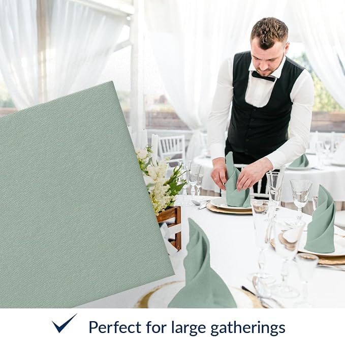 PAW - 50 Pieces Linen-Feel Paper Napkins 16" x 16", Disposable Cloth-Like Napkins Gold, Light Green Dinner Napkins for Party, Wedding, Christmas