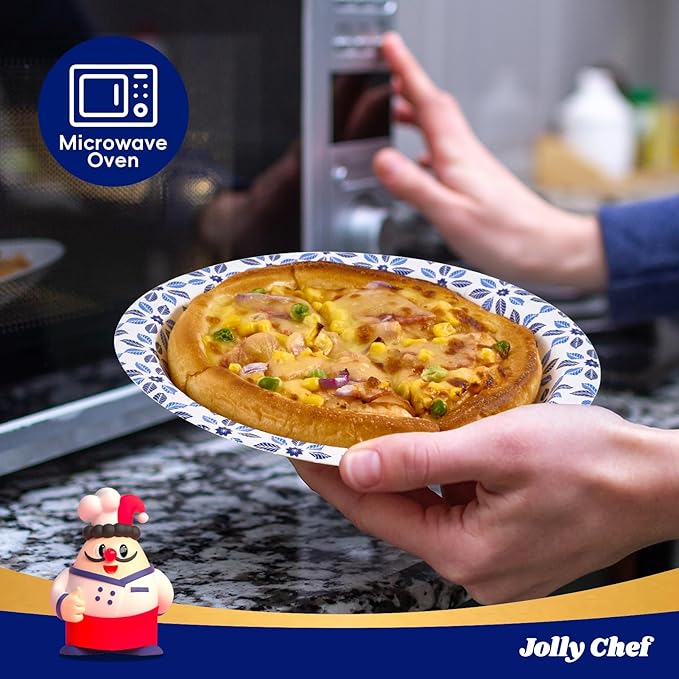 JOLLY CHEF 10 inch Disposable Paper Plates 500 Count, Soak Proof, Cut Proof, Heavy Duty Paper Plates for Party or Everyday Use