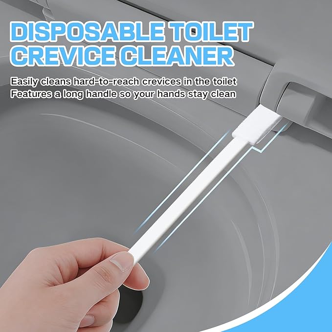 39 Pcs Toilet Deep Cleaning Set - Wall-Mounted Disposable Toilet Bowl Cleaner Wand with 18 Toilet Brush Refill Heads, 10 Pcs Crevice Cleaning Brushes, 10 Pcs Nitrile Gloves & 1 Pc Toilet Seat Lifter
