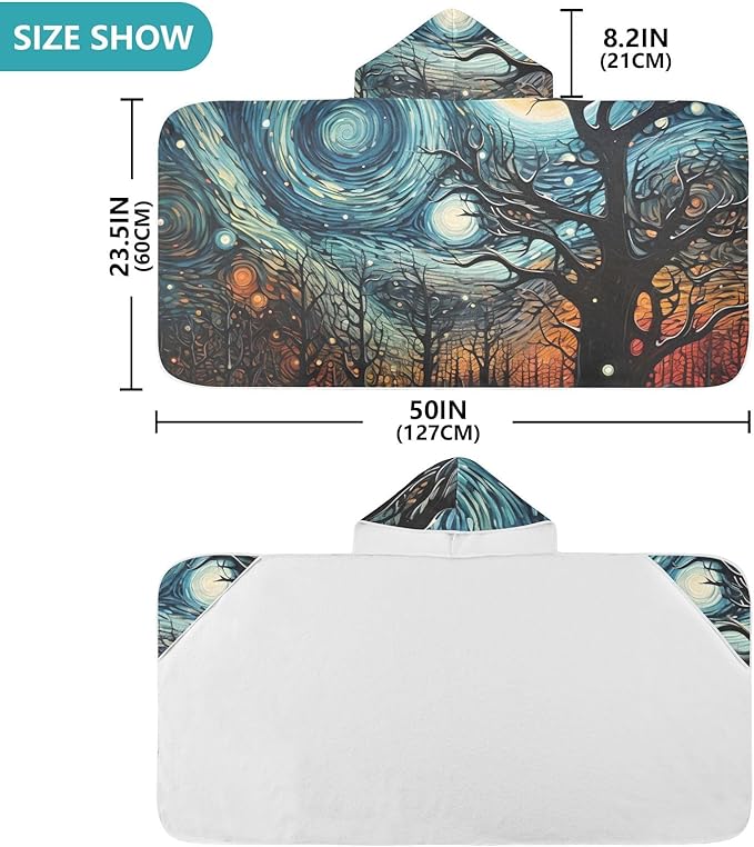 Hooded Towel for Kids Magical Aurora Colors Flowing in The Forest Beach Wrap Bath Towels 50x23.5in