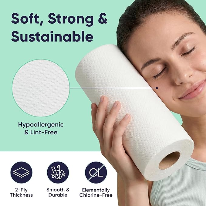 Save Trees Bamboo Paper Towels 6pk - 750 Sheets Paper Towels Rolls Ultra Absorbent & Durable Eco-Friendly - FSC-Certified, totally Plastic-Free, and Vegan