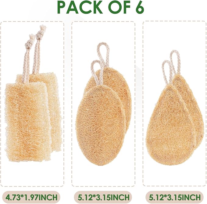 Natural Loofah Dish Sponge Pack 6 Vegetable Scrubber for Kitchen -100% Biodegradable Compostable Dishwashing Scouring Pad Zero Waste Plastic Free Eco Friendly Sustainable