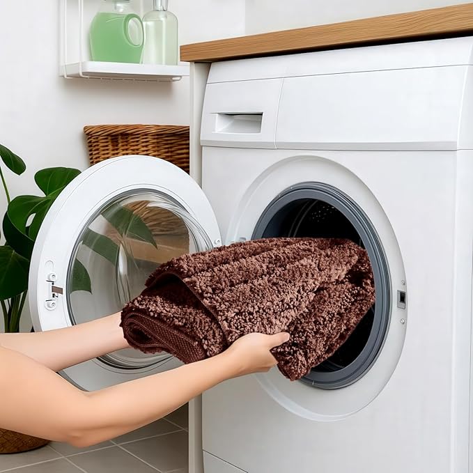 Bath Rugs Set 3 Pieces Bathroom Mat Soft Absorbent Plush Shaggy Soft Floor Non Slip Shower Bath Tub Machine Washable (Cocoa-Strip, 20"x32"/20"x20"/17"x24")