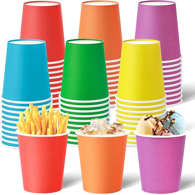 KesaPlan 60 PCS Disposable Paper Cups 9 OZ Colored Party Cups Plastic Drinking Cup, Rainbow Paper Cups Bulk 6 Colors for Hot Cold Drink Coffee Tea Juice DIY Perfect for Birthday Holiday Party Supplies