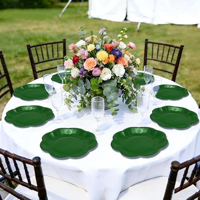 Green Plates Party Supplies,9 inch Green Paper Plates Disposable Scalloped for Birthday Cake Plate Baby Shower Dinner Wedding Dessert Party