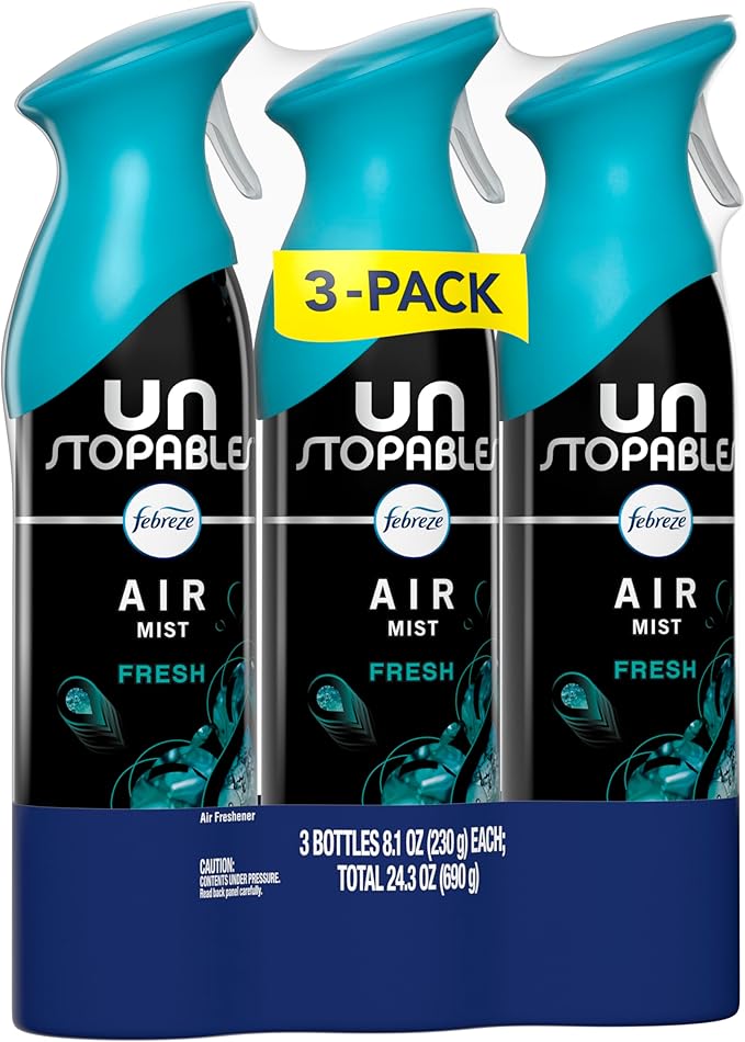Febreze Air Mist, Air Freshener Spray, Odor Fighting Room Spray, Deodorizer for Home Bathroom Kitchen Office Apartment Dorm Room Classroom, Unstopables Fresh Scent, 8.1oz (Pack of 3)