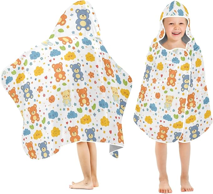Kids Beach Towel Cartoon Bear Colorful Cute Hooded Beach Bath Towel Absorbent Kids Bath Towels with Hood