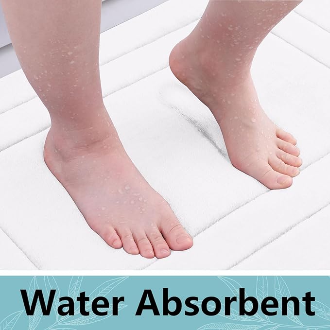 Arotive Memory Foam Bathroom Rug Mat 24x16, Ultra Soft and Absorbent Bath Mat, Machine Wash Dry, Comfortable Bath Rug Carpet for Bathroom Floor, Tub and Shower, White