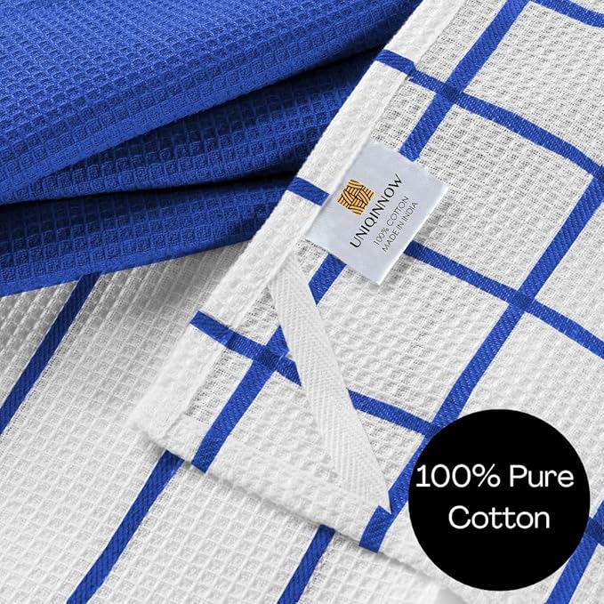 Assorted Waffle Kitchen Dish Towels 100% Cotton Set of 6, Soft Absorbent Quick Drying Table and Kitchen Linen, Tea Towels and Cleaning Towels with Hanging Loop, Dish Towels 15x25 Blue