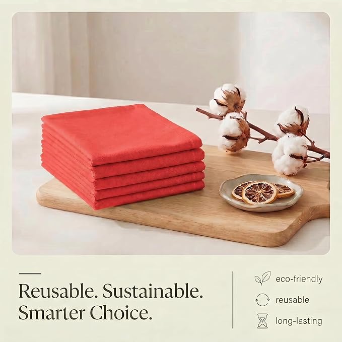 Urban Villa Kitchen Towel100% Cotton Red Color Dish Towels for Kitchen Size 20x30 inches (Set of 6) Highly Absorbent Multiuse Dish Cloths with Hanging Loop Quick Drying Soft Premium Hand &Tea Towels