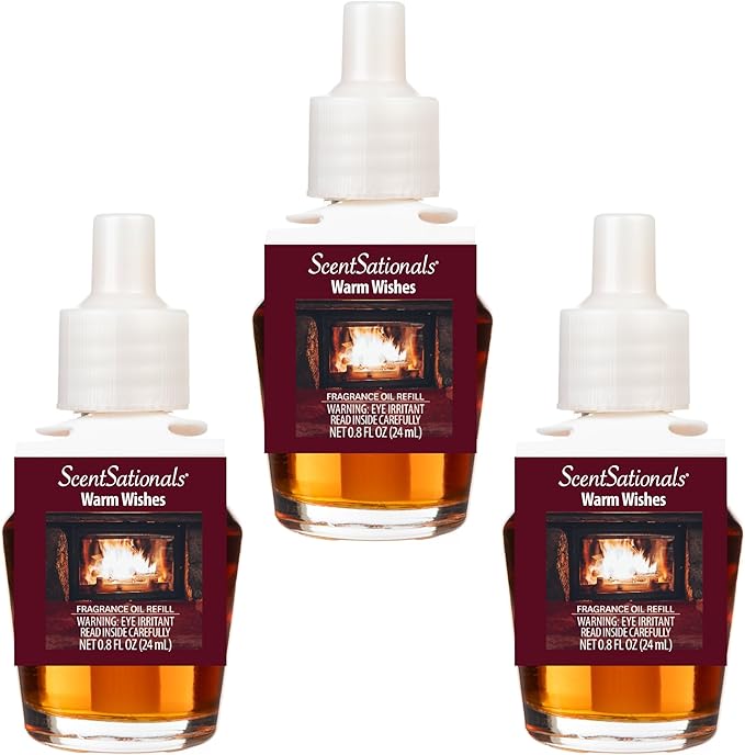 ScentSationals Warm Wishes Fragrance Oil Plug In Air Freshener Refills 3-Pack - Works with Scentsationals Wall Plugs, Long-Lasting Home Fragrance, 0.8 fl oz Each, Packaging May Vary