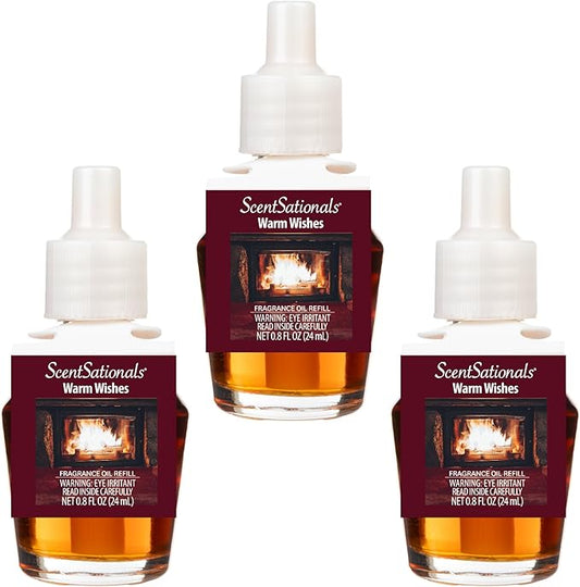 ScentSationals Warm Wishes Fragrance Oil Plug In Air Freshener Refills 3-Pack - Works with Scentsationals Wall Plugs, Long-Lasting Home Fragrance, 0.8 fl oz Each, Packaging May Vary