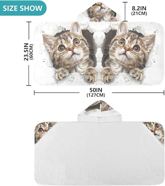 Hooded Towel for Kids Cat in Wall Beach Wrap Bath Towels 50x23.5in