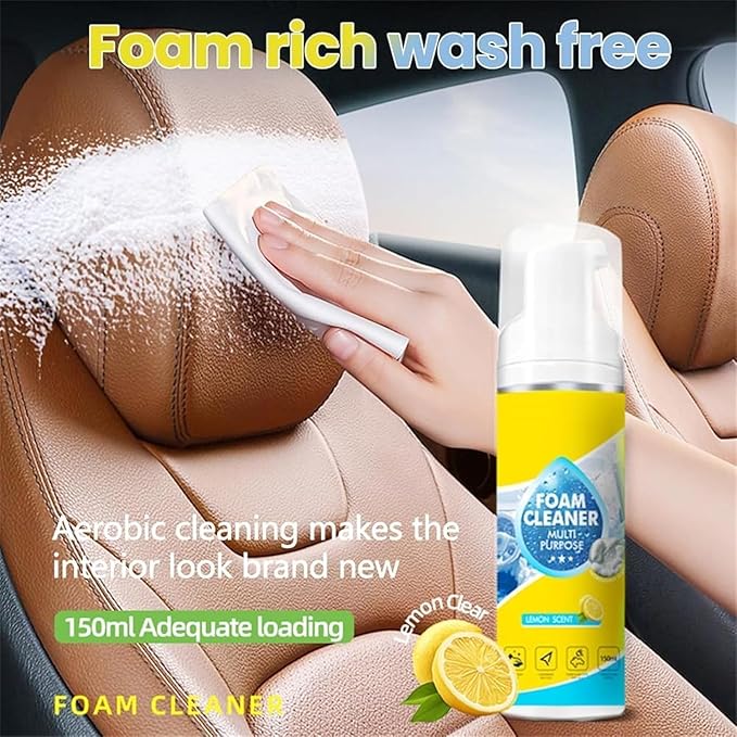 Foam No-Rinse Cleaner, 4-in-1 Multi-enzyme Foam Cleaner – Deep Clean Car, Kitchen, Bathroom & Sofa, Multi-enzyme Foam Cleaner | Professional 4-in-1 Deep Stain & Grease Remover for Home & Auto (1pcs)