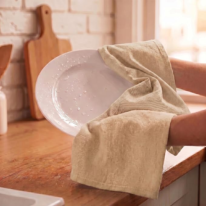 Urban Villa Kitchen Towels 100% Cotton Dish Towels for Kitchen(Set of 6) 20”x30” Dish Cloths Highly Absorbent Kitchen Linen Set with Hanging Loop Perfect for Drying – Ivory.
