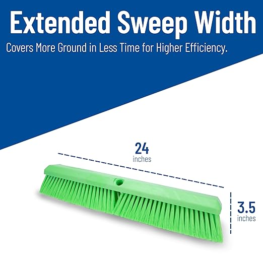 SPARTA 41891EC75 Omni Sweep Plastic Push Broom Head, Heavy Duty, Industrial Broom With Color Code System For Outdoor, Indoor, Garage, Concrete, Patio, Kitchen, Bathroom, 24 Inches, Lime, (Pack of 12)
